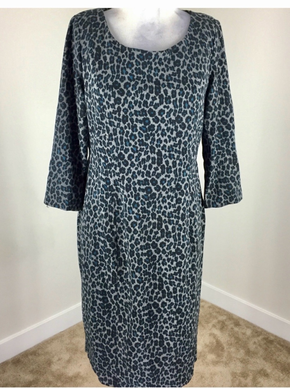 Talbots Women's Blue Leopard Print Sheath Dress